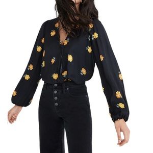 Madewell Bubble-Sleeve Wrap Top in Floating Florets Sz M